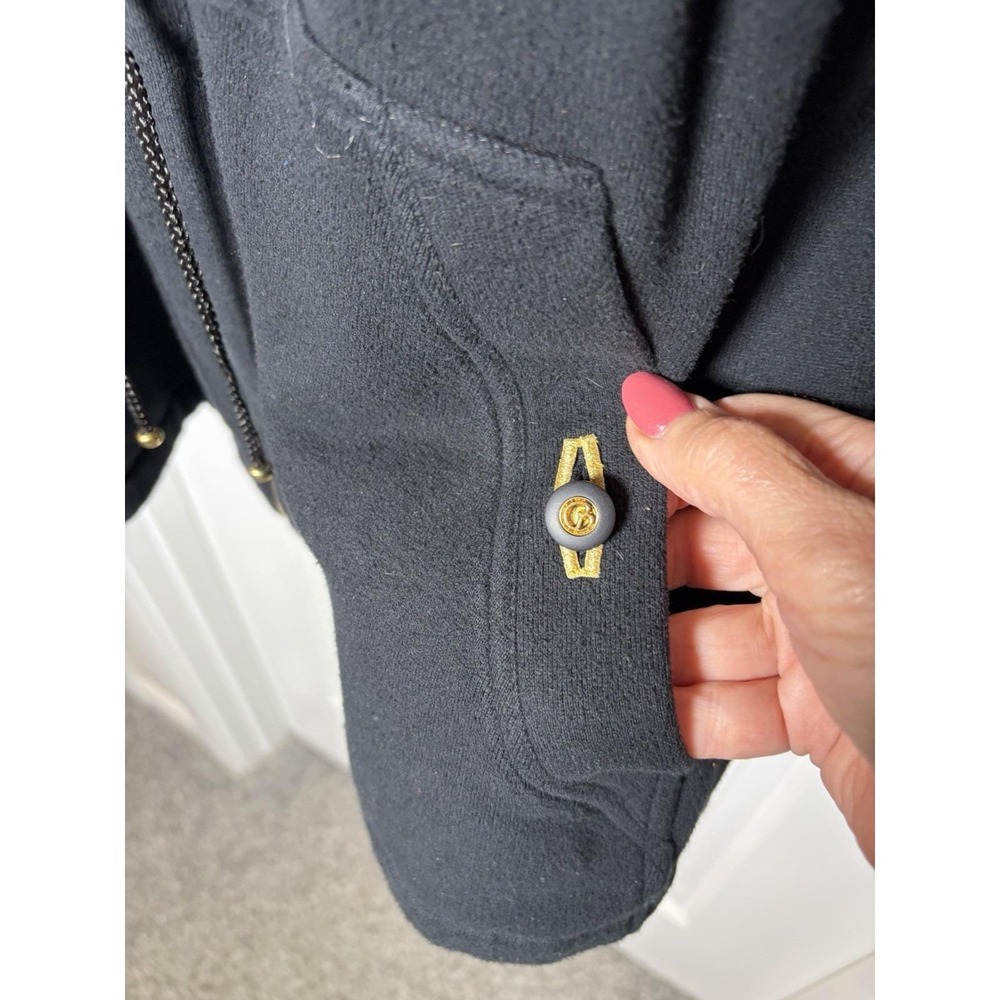 Vtg  ST JOHN Sport Black Zip Hoodie Military Jacket~Sz L~Gold Logo Crest ITALY - Picture 5 of 16